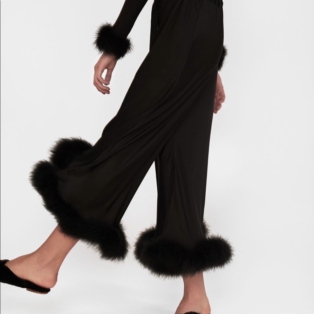 Sleeper Boudoir Feather Trim Flared Trousers - Picture 3 of 12